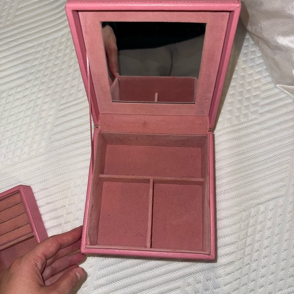 Paperchase Pink Leather Jewelry Box Organizer with Mirror - Picture 5 of 10